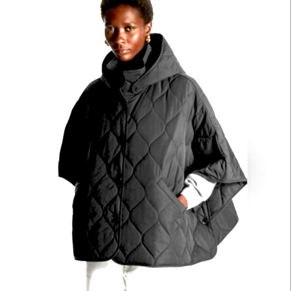 COS Black Quilted Hooded Cape/Poncho